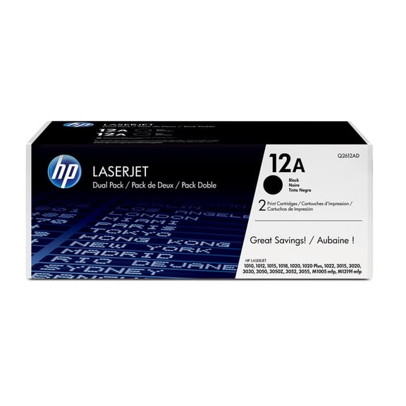 HP 12A 2-pack Black Original LaserJet Toner Cartridges, ~2,000 pages, Q2612D