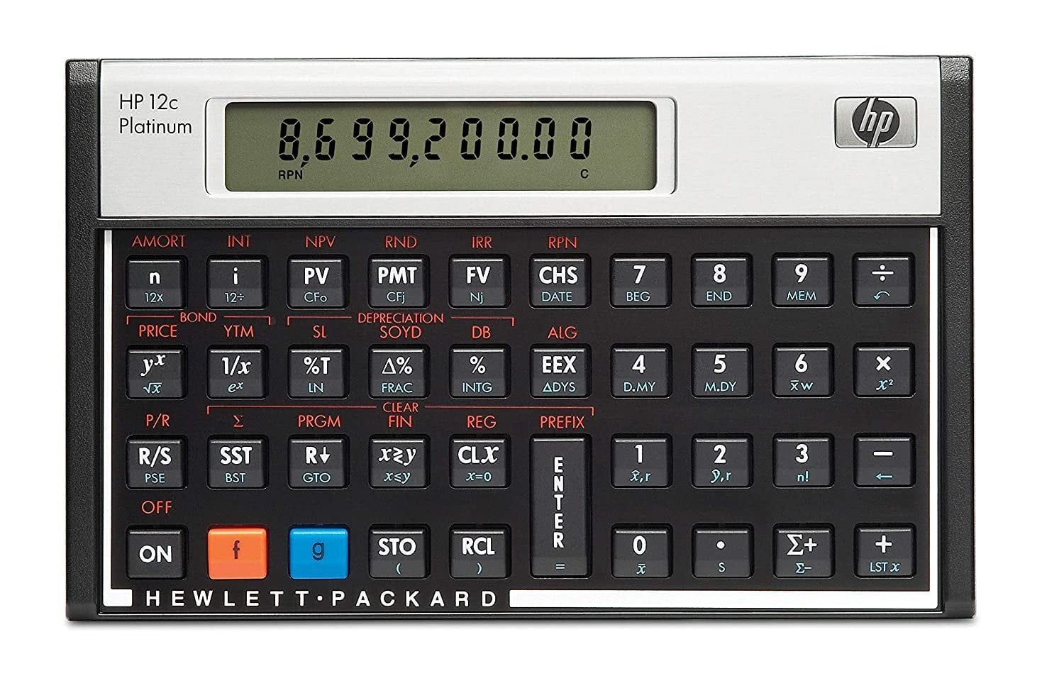 HP 12C Platinum Financial Calculator - Battery Powered, Silver 