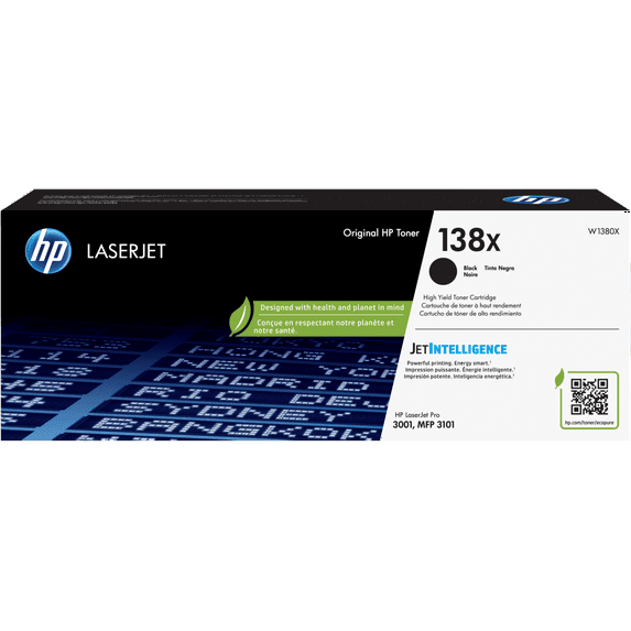 HP 138X High Yield Black Original LaserJet Toner Cartridge, Average cartridge