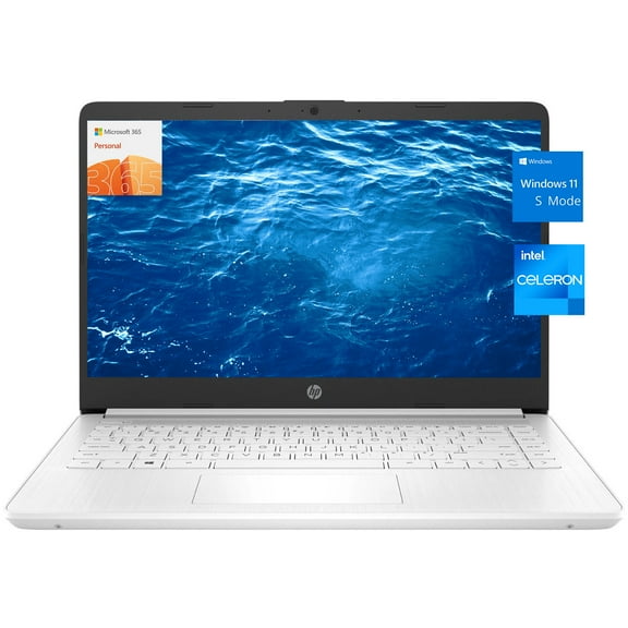 HP 14 14" HD Laptop Computer, Intel Celeron N4120, 8GB RAM, 192GB Storage(64GB eMMC+128GB SD Card), 1 Year Office 365, Long Battery Life, Win 11 Home in S Mode, Student & Home, White