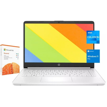 HP 14 14" HD [Windows 11 Pro] Business Laptop Computer, Intel Celeron N4120, 8GB RAM, 192GB Storage(64GB eMMC+128GB SD Card), 1 Year Office 365, Long Battery Life, Webcam, HDMI, White