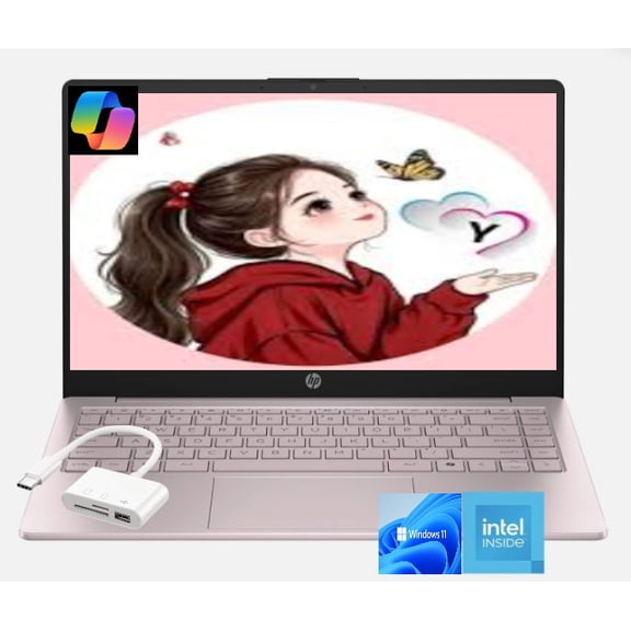 HP 14" Back to School Laptop, Intel Processor N150, 4GB RAM, 128GB UFS Storage, 14-Inch HD Display, Intel Graphics, Wi-Fi 6, Long Battery Life, Windows 11 Home, Pink /With USBHUB
