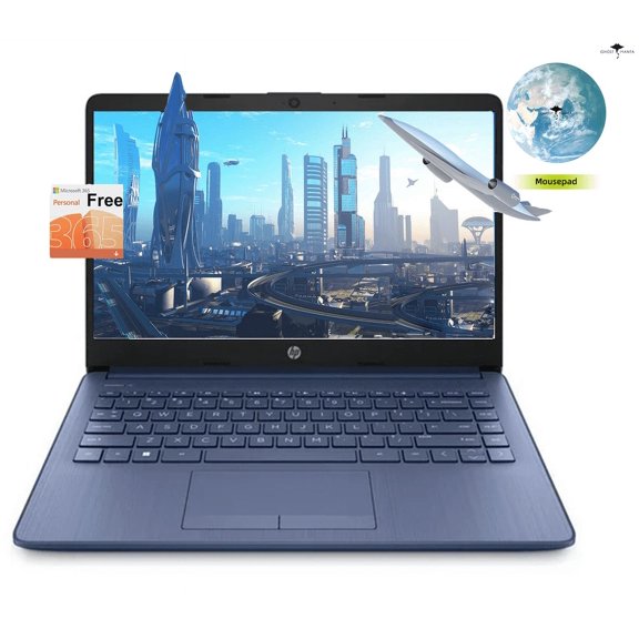 HP 14 Business Laptop, 14" HD Display, Intel Quad-Core N4120 Processor, 16GB RAM, 64GB eMMC, Wi-Fi, HDMI, Webcam, Windows 11, Blue