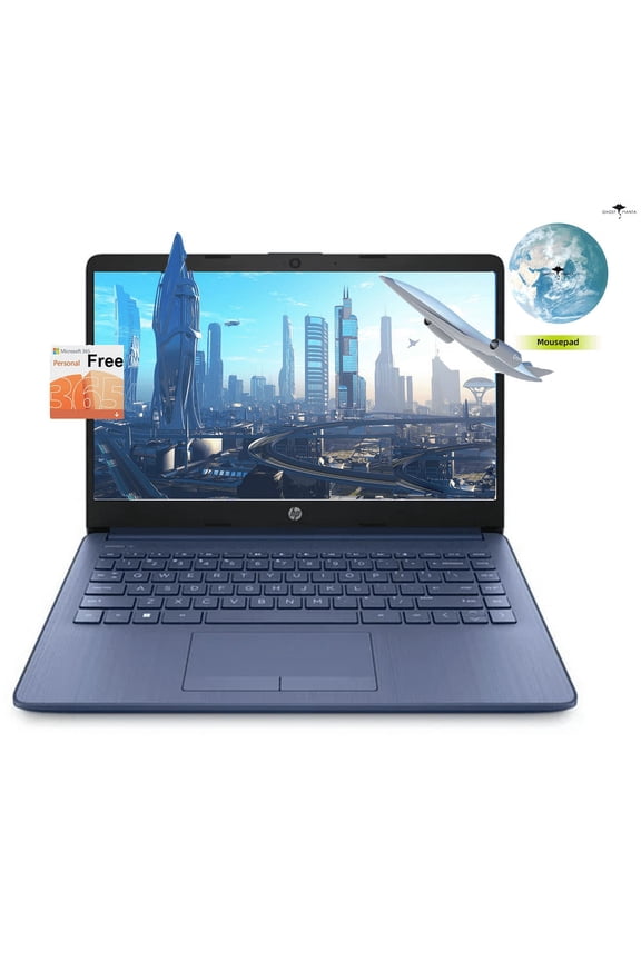 HP 14 Business Laptop, 14" HD Display, Intel Quad-Core N4120 Processor, 16GB RAM, 64GB eMMC, Wi-Fi, HDMI, Webcam, Windows 11, Blue