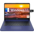 thumbnail image 1 of HP 14 Business Laptop, 14 Inch HD Display, Intel Celeron N4120, 4GB RAM, 128GB (64GB eMMC + 64GB SD Card), Windows 11, 1 Year Office 365, HDMI, Webcam, Indigo Blue, 1 of 6