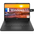 thumbnail image 1 of HP 14 Business Laptop, 14 Inch HD Display, Intel Celeron N4120, 8GB RAM, 192GB (64GB eMMC + 128GB SD Card), Windows 11, 1 Year Office 365, HDMI, Webcam, Jet Black, 1 of 6