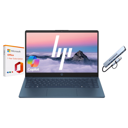 HP 14" Business Laptop Computer with 1-Year Office 365, Intel Quad-Core N150 Processor, 640GB Storage (128GB UFS+512GB Docking Set), 16GB RAM, Windows 11 Home, Waterfall Blue