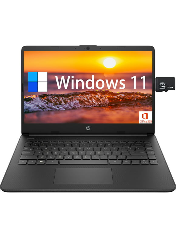 HP 14 Business Laptop, 14 Inch HD Display, Intel Celeron N4120, 8GB RAM, 192GB (64GB eMMC + 128GB SD Card), Windows 11, 1 Year Office 365, HDMI, Webcam, Jet Black