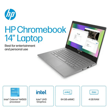 HP - 14" Chromebook - Intel Celeron - 4GB Memory - 64GB eMMC - Modern Grey