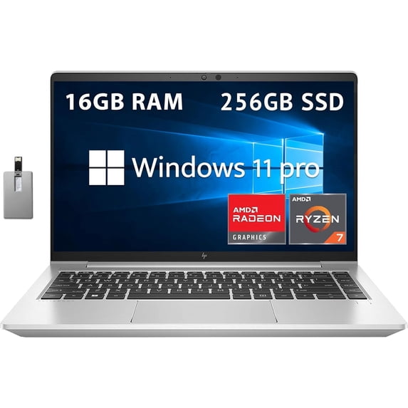 HP 14" EliteBook 645 G9 Business FHD Laptop, AMD Ryzen 7 PRO 5875U Processor, 16GB RAM, 256GB PCIe SSD, Backlit Keyboard, Fingerprint Reader, Win 11 Pro, Silver, Hotface 32GB USB Card