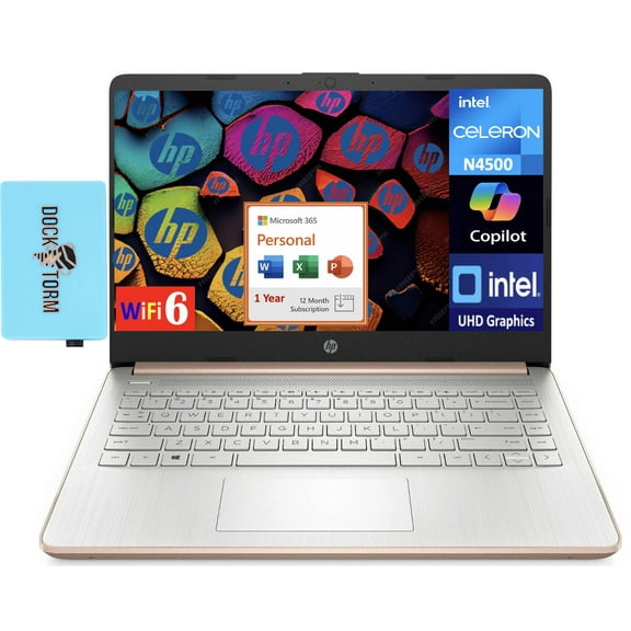 HP 14 Everyday Value Laptop 14.0in HD Display (Intel Celeron N4500, 32GB DDR4, 512GB PCIe SSD, Intel UHD, WiFi 6, Webcam, Bluetooth 5.2, Win 11 Pro) w/Microsoft 365 Personal , DKZ USB Port Expander