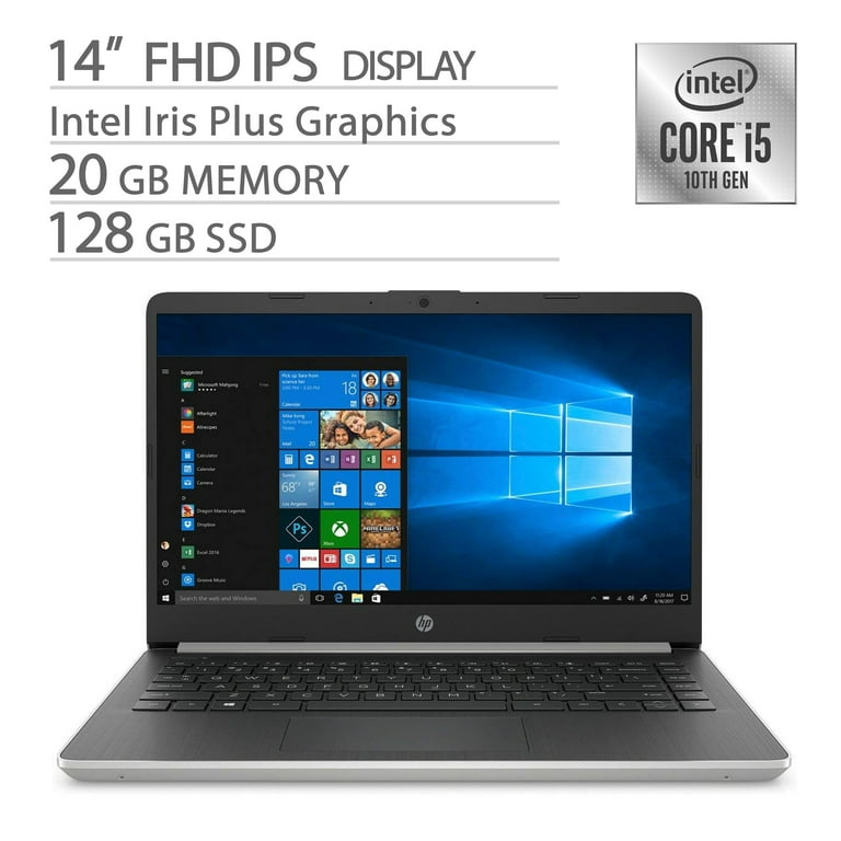 HP 14 FHD Home Business Laptop 10th Gen Core i5 1035G4 20GB RAM 128GB SSD 4 Core up to 3.70 GHz Backlit USB C Iris Plus Graphics Bluetooth 5.0 HDMI 1.4b 4K Output