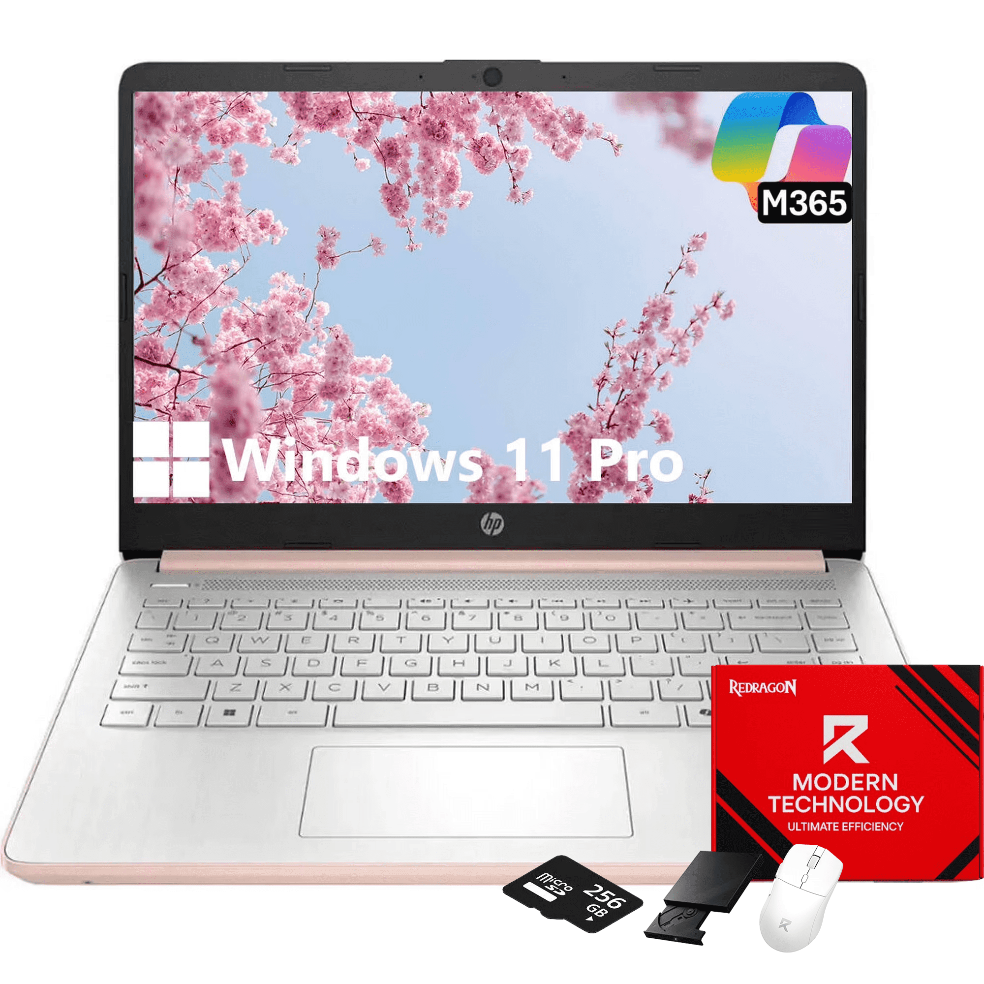 HP 14" Flagship Everyday Laptop Computer, 16G RAM, 128G UFS, 256G SD Card, Intel Quad-Core, Windows 11 Pro, AI-Powered, 1-Y Office 365, For Student & Business