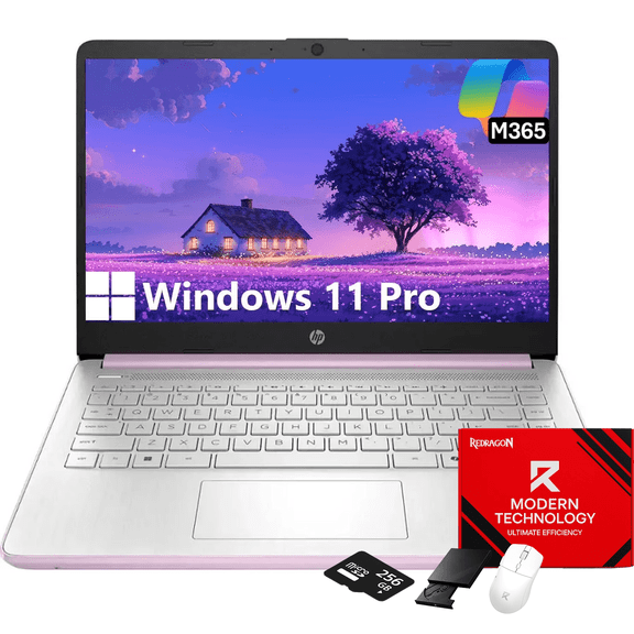 HP 14" Flagship Everyday Laptop Computer, 32G RAM, 128G UFS, 256G SD Card, Intel Quad-Core, Windows 11 Pro, AI-Powered, 1-Y Office 365, For Student & Business
