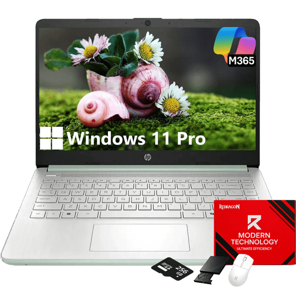 HP 14" Flagship Everyday Laptop Computer, 32G RAM, 128G UFS, 256G SD Card, Intel Quad-Core, Windows 11 Pro, AI-Powered, 1-Y Office 365, For Student & Business
