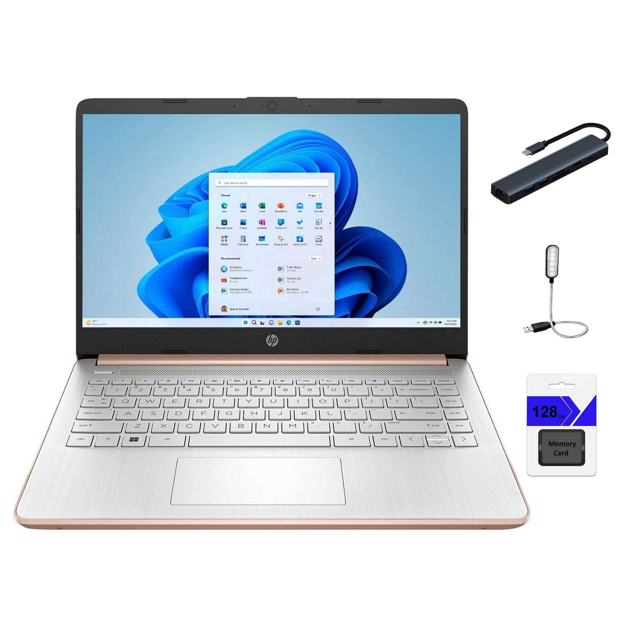 HP 14" HD (1366 x 768) Display Laptop, Intel Celeron N4120, 1.1GHz, 8GB Memory, 128GB eMMC, Windows 11 Home in S Mode, One Year Office 365 Included, Rose Gold + Mazepoly Accessories