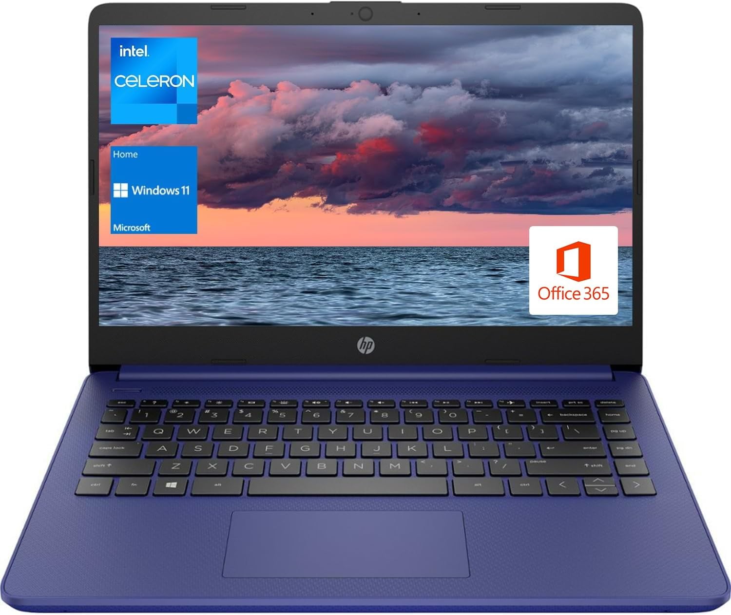 HP 14" HD Laptop, , Intel Celeron N4120, 16GB RAM,64GB eMMC,1 Year Office 365, Webcam, HDMI, WiFi, Windows 11 Home, Blue