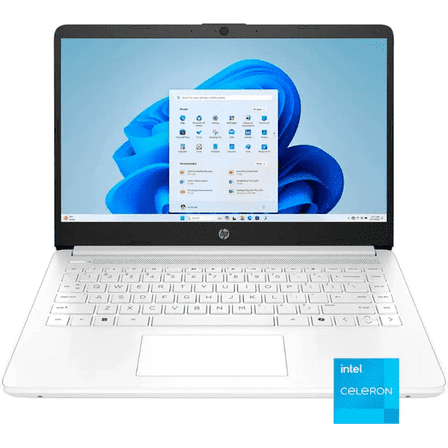 HP 14” HD Laptop, Intel Celeron N4500, 4GB RAM, 64GB eMMC, Windows 11 Home in S Mode , Snowflake White