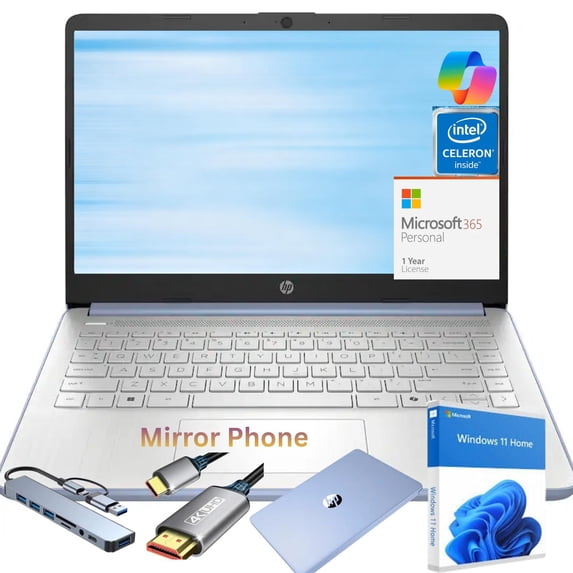 HP 14" HD Laptop, Intel N150 Processor (Up to 2.8GHz), 4GB RAM, 128GB eMMC, Windows 11 Home, Anti-Glare Display, Lightweight Student & Work Notebook Blue