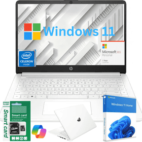 HP 14" HD Laptop, Intel N4500 Processor (Up to 2.8GHz), 16GB RAM, 64GB eMMC+64GB SD Card, Windows 11 Home, Anti-Glare Display, Lightweight Student & Work Notebook White