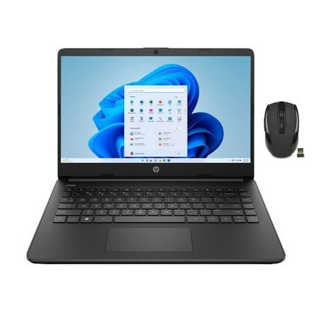 HP 14" HD Laptop | Quad-core Intel Celeron processor | Intel UHD Graphics| HDMI 1.4 | Jet Black | 4GB RAM | 128GB SSD | Windows 11 S | Bundle with Wireless Mouse