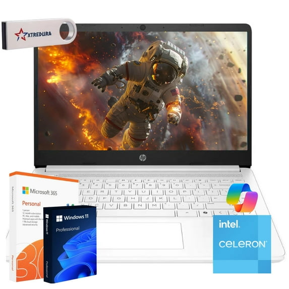 HP 14" HD Laptop For Student and Business, Intel Celeron N4500 Beat N4120 , 16GB RAM, 256GB PCle SSD ,Intel UHD Graphics,1-Year Microsoft 365, Windows 11 Pro , White/XTREDURA Flash Drive