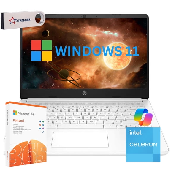 HP 14" HD Laptop For Student and Business, Intel Celeron N4500 Beat N4120 , 16GB RAM, 512GB PCle SSD,Intel UHD Graphics,1-Year Microsoft 365, Windows 11 Home , White/XTREDURA Flash Drive