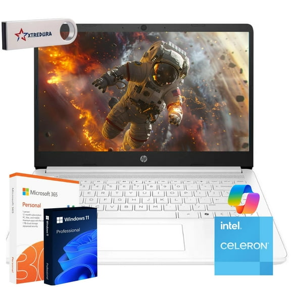 HP 14" HD Laptop For Student and Business, Intel Celeron N4500 Beat N4120 , 8GB RAM, 256GB PCle SSD ,Intel UHD Graphics,1-Year Microsoft 365, Windows 11 Pro , White/XTREDURA Flash Drive