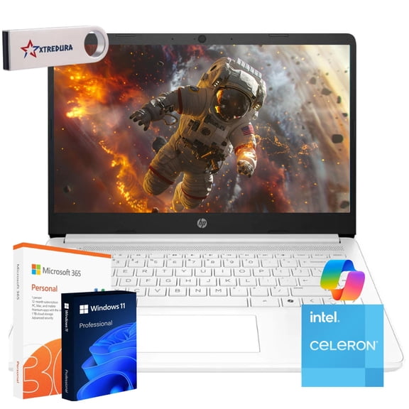 HP 14" HD Laptop For Student and Business, Intel Celeron N4500 Beat N4120 , 8GB RAM, 512GB PCle SSD,Intel UHD Graphics,1-Year Microsoft 365, Windows 11 Pro , White/XTREDURA Flash Drive