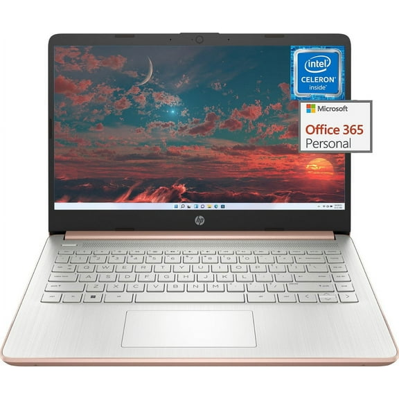 HP 14" HD Rose Gold Laptop Students Business, Intel Quad-Core Processor, 8GB RAM, 64GB eMMC+128GB Micro SD, 12H Battery Life, HDMI, Windows 11 Home in S Mode