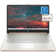 HP 14 HD Rose Gold Laptop Students Business, Intel Quad-Core Processor, 8GB RAM, 64GB eMMC+128GB Micro SD, 12H Battery Life, HDMI, Windows 11 Home in S Mode