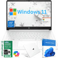 thumbnail image 1 of HP 14" HD Student Business Laptop, Intel N4500, 16GB RAM, 128GB Storage, (64GB UFS+64GB SD Card), 1 Year Office 365, Slim Design, Webcam, HDMI, Bluetooth, WiFi, Win 11 S, Snow White, 1 of 7