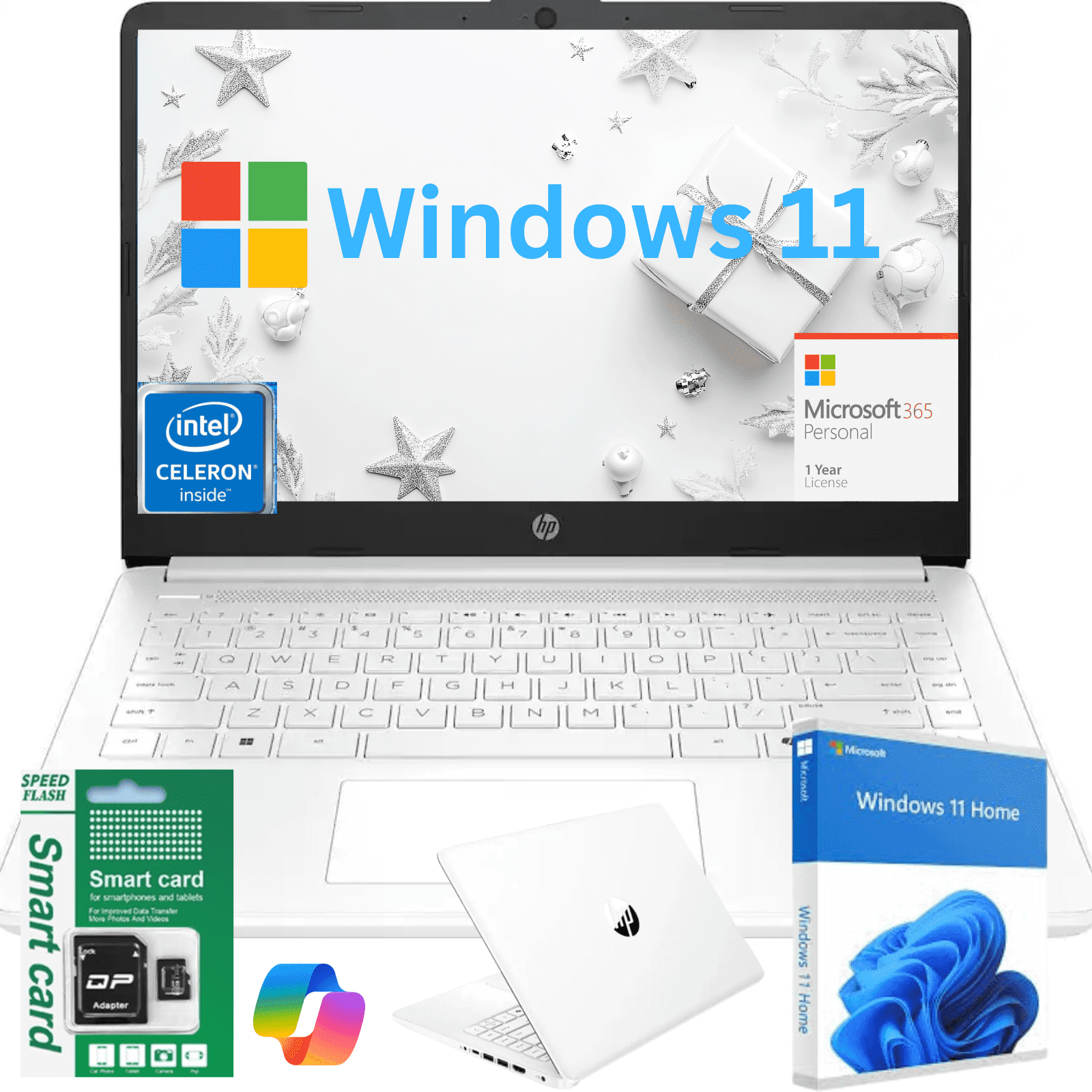 HP 14" HD Student Business Laptop, Intel N4500, 4GB RAM, 128GB Storage, (64GB UFS+64GB SD Card), 1 Year Office 365, Slim Design, Webcam, HDMI, Bluetooth, WiFi, Win 11 S, Snow White