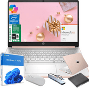HP 14" HD Student & Business Laptop, Intel N4500, 8GB RAM, 128GB(64GB eMMC+64GB Micro SD) Storage, Windows 11 Home with Copilot, 1-Year Microsoft 365, Rose Gold, Gift Set