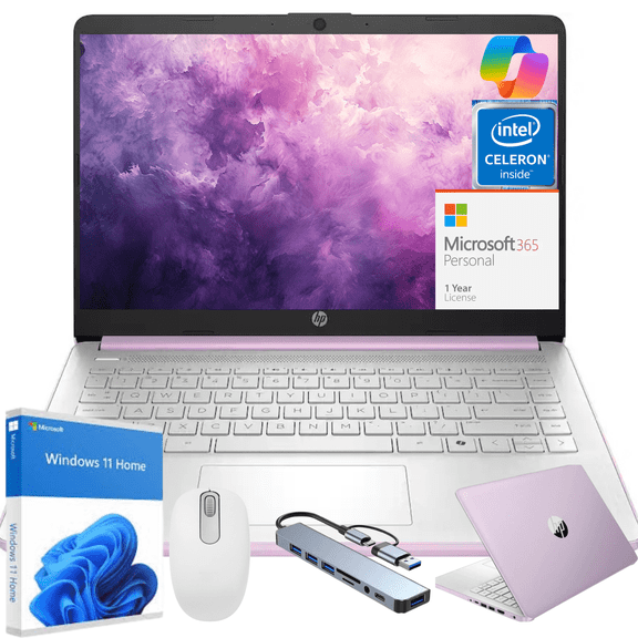 HP 14" HD Student Business Laptop, Intel Quad-Core N150, 16GB RAM, 128GB UFS, 1 Year Office 365, Slim Design, Webcam, HDMI, Bluetooth, WiFi, Windows 11 Home, Honey Lavender