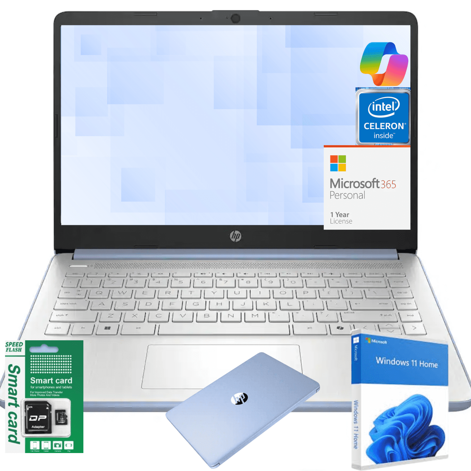 HP 14" HD Student Business Laptop, Intel Quad-Core N150, 4GB RAM, 384GB Storage, (128GB UFS+256GB SD Card), 1 Year Office 365, Slim Design,Windows 11 Home,Blue