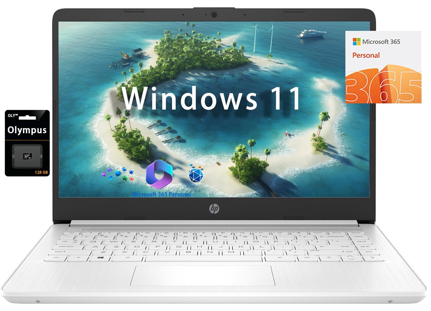 HP 14" HD Student Business Laptop, Intel Quad-Core N4120, 16GB RAM, 320GB Storage, (64GB eMMC+256GB SD Card), 1 Year Office 365, Slim Design, Webcam, HDMI, Bluetooth, WiFi, Win 11 S, White