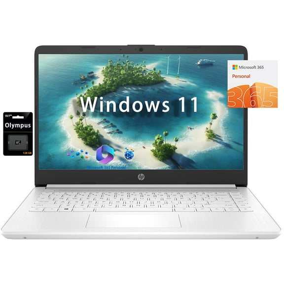 HP 14" HD Student Business Laptop, Intel Quad-Core N4120, 8GB RAM, 320GB Storage, (64GB eMMC+256GB SD Card), 1 Year Office 365, Slim Design, Webcam, HDMI, Bluetooth, WiFi, Win 11 S, White
