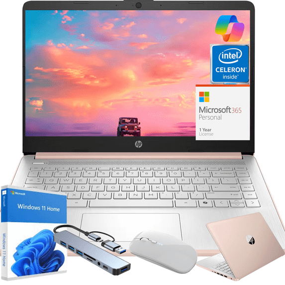 HP 14" HD Student Business Laptop, Intel Quad-Core N4500, 8GB RAM, 64GB UFS, 1 Year Office 365, Slim Design, Webcam, HDMI, Bluetooth, WiFi, Win 11 S, Rose Gold