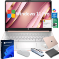 thumbnail image 1 of HP 14" HD Laptop for School and Work, Intel N4500, 12GB RAM, 640GB(64GB eMMC+512GB PCIe SSD+64GB Micro SD) Storage, Windows 11 Pro with Copilot, 1-Year Microsoft 365, Rose Gold, Gift Bundle, 1 of 9