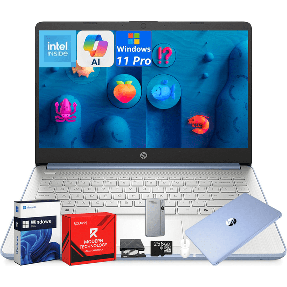 HP 14" HD Student Business Laptop, Intel Celeron N150, 8GB RAM, 384 GB Storage(128GB UFS+256GB MSD), 1 Year Office 365, Webcam, Bluetooth, WiFi, Win 11 Pro, Sky Blue, W/Accessory