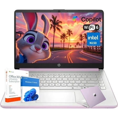 HP 14 Inch Business Laptop,Intel Processor N150(Quad-Core), 8GB RAM, 128GB UFS, Wi-Fi 6, Fast Charge, 1-Year Office 365, Windows 11 Home,Honey Lavender