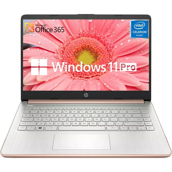 HP 14 Inch College Students Laptop, Ultral Light Rose Gold Laptop with 1-Year Office 365, Intel Celeron N4120, 16GB RAM + 384GB Storage(128GB eMMC+256GB MSD), Long Battery Life, Windows 11 Pro