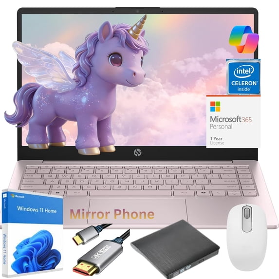 HP 14 Inch HD Laptop, Intel Celeron N150 up to 2.8GHz, 16GB 128GB eMMC, Windows 11 Home, Anti-Glare Display, Thin and Lightweight for School and Work Gift Set