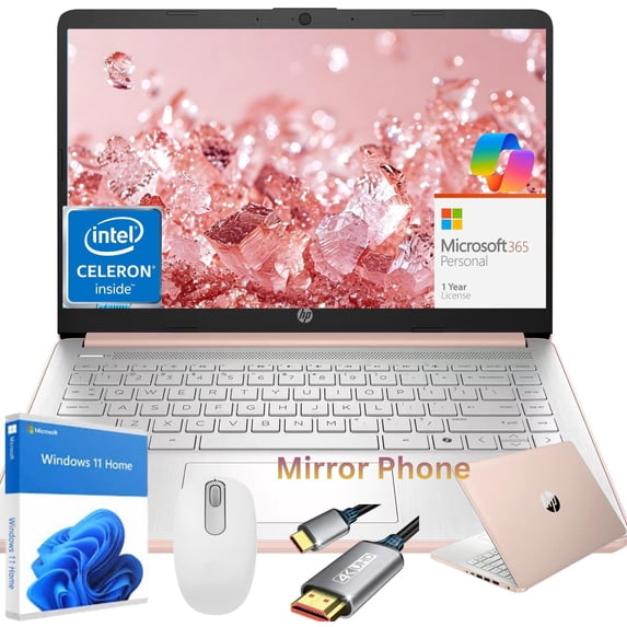 HP 14 Inch HD Laptop, Intel Celeron N150 up to 2.8GHz, 8GB 128GB UFS Storage, Windows 11 Home,One Year Microsoft Office,Thin and Lightweight for School and Work