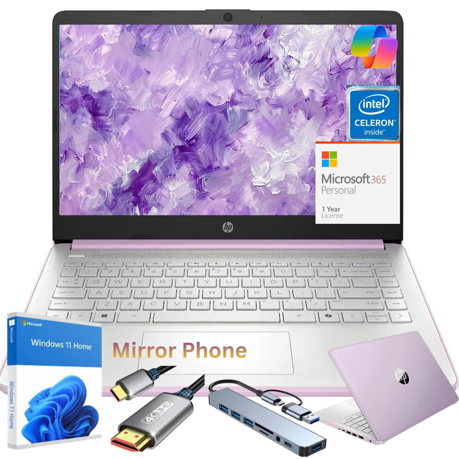 HP 14 Inch HD Laptop, Intel Celeron N150 up to 2.8GHz, 8GB 128GB eMMC, Windows 11 Home, Anti-Glare Display, Thin and Lightweight for School and Work