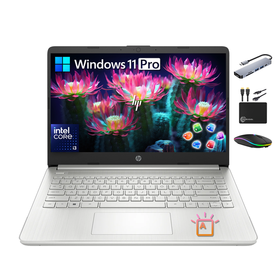 HP 14 Inch Laptop Computer, Intel Core i3-1005G1, 12GB RAM & 756GB Storage (256GB SSD+500GB Ext), MS Office Suite for Business & Student, Win 11 Pro, IPS FHD, Backlit Keyboard, MarxsolAccessory