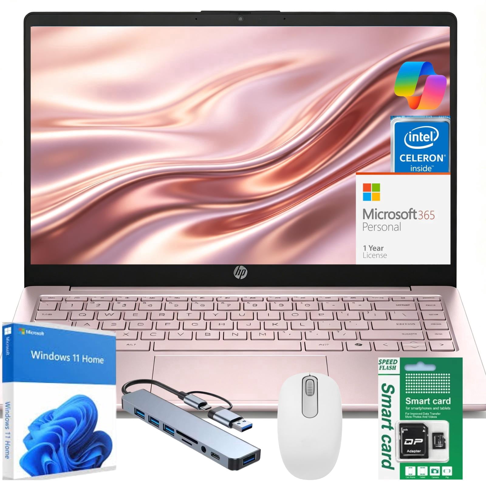 HP 14-Inch Laptop, Intel N150 up to 2.8GHz, 8GB RAM, 256GB (128GB+128GB SD) UFS, Windows 11 Home, Anti-Glare Screen,One Year Microsoft Office, Portable Laptop for School and Work Gift