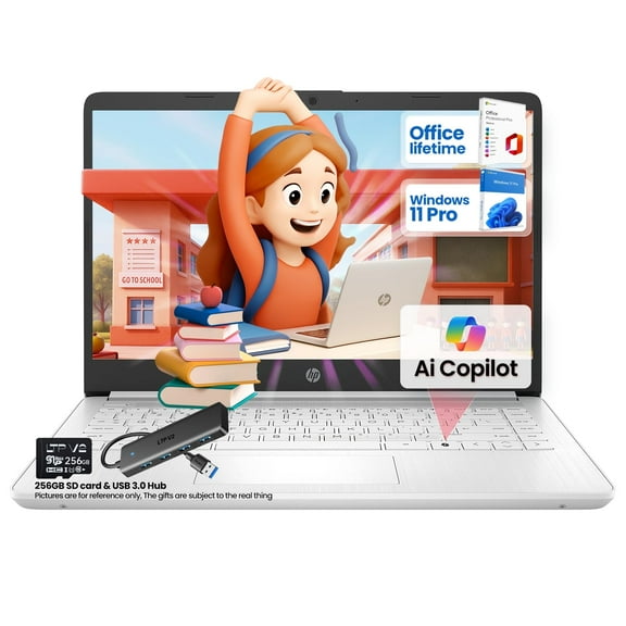 HP 14 Inch Laptop for Students and Business - Office Pro Lifetime, Intel N150(Beats N4120), 16GB RAM, 384GB Storage(128GB UFS+256GB MSD), Wi-Fi 6, Windows 11 Pro, Copilot AI, Sliver