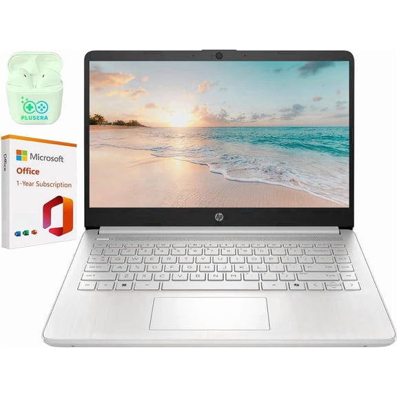 HP 14" LED Business Laptop Computer with 1-Year Office 365, 4GB RAM 128GBUFS, Intel Quad-Core N150 Processor, Windows 11 S, PLUSERA Earphones, Natural Silver